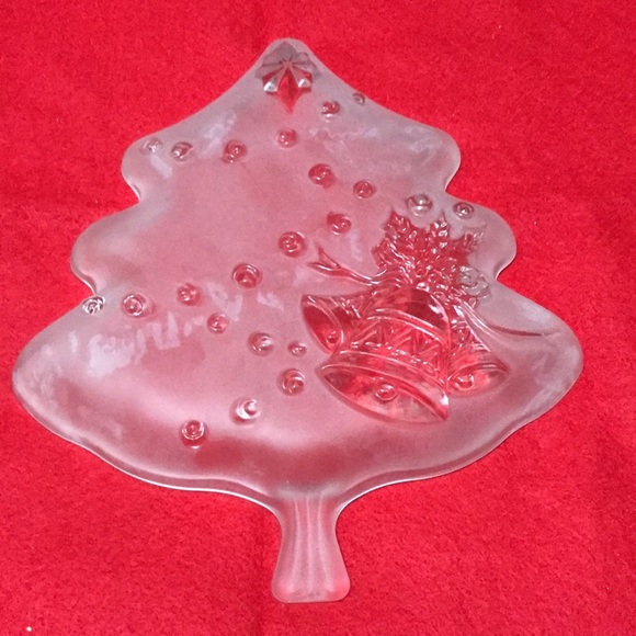 Celebrations Crystal Clear Frosted Christmas Tree Vintage Pressed Glass Dish - Picture 2 of 2